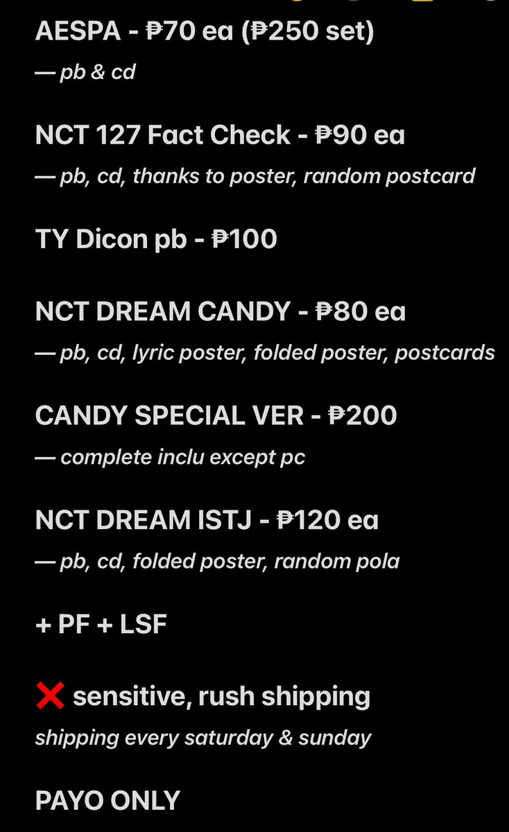 wiii_nmj's tweet photo. wts lfb ph

💰 + pf + lsf

mop: gcash,payo
mod: j&amp;t direct,sco

https://t.co/npoHShqGN9

t. aespa my world nct dream candy istj nct 127 fact check dicon karina giselle winter ningning mark renjun jeno haechan jaemin chenle jisung taeyong johnny yuta taeil doyoung jaehyun jungwoo https://t.co/fWhsVvfTKq