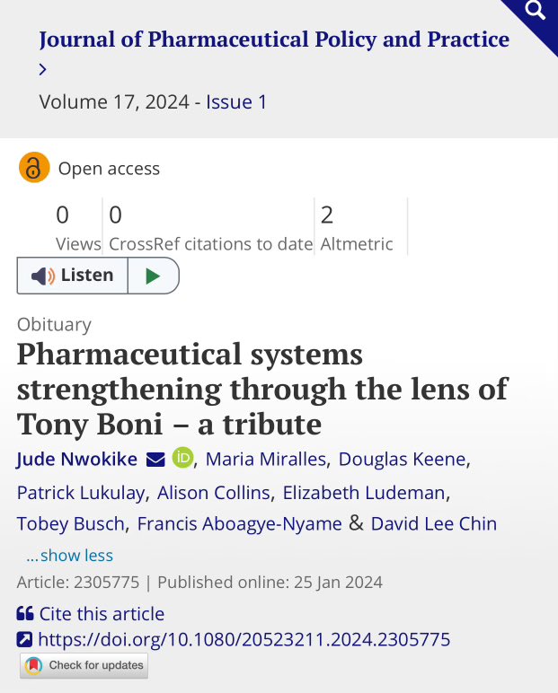 Heart warming to read this @editorjoppp tribute to @USAID’s late Tony Boni. I learned so much about #systems #strengthening from him during my time at @MSHHealthImpact. Thank you, @J_IkeNwokike, @kofinyame, et al for this reminder & this inspiration to pay it forward! #Vale