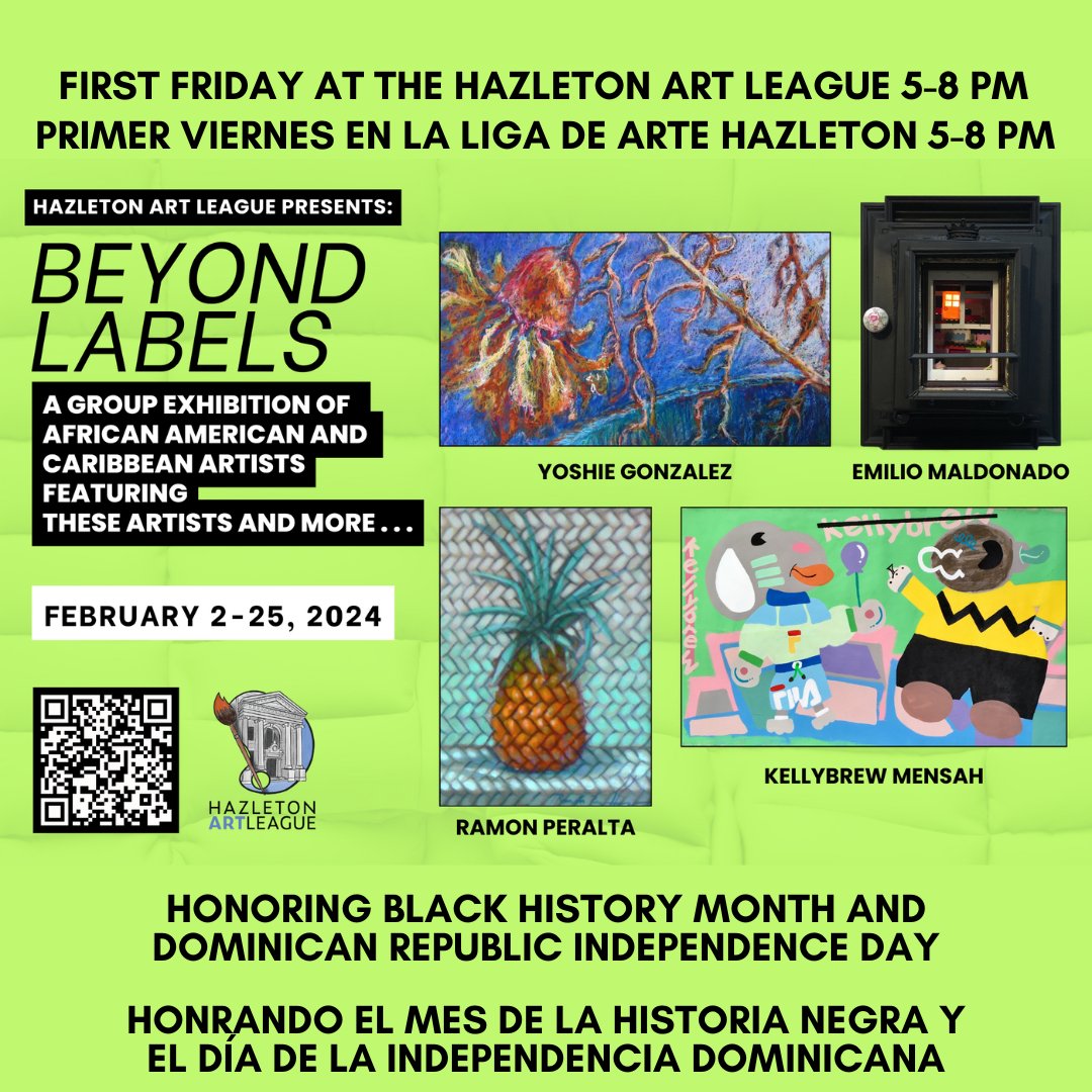 One week from today!  First Friday at the Hazleton Art League opening night 5-8 pm, Friday, February 2: 'Beyond Labels' art exhibition.  Come check it out!  Free of charge.  #hazletonartleague #galleryopening