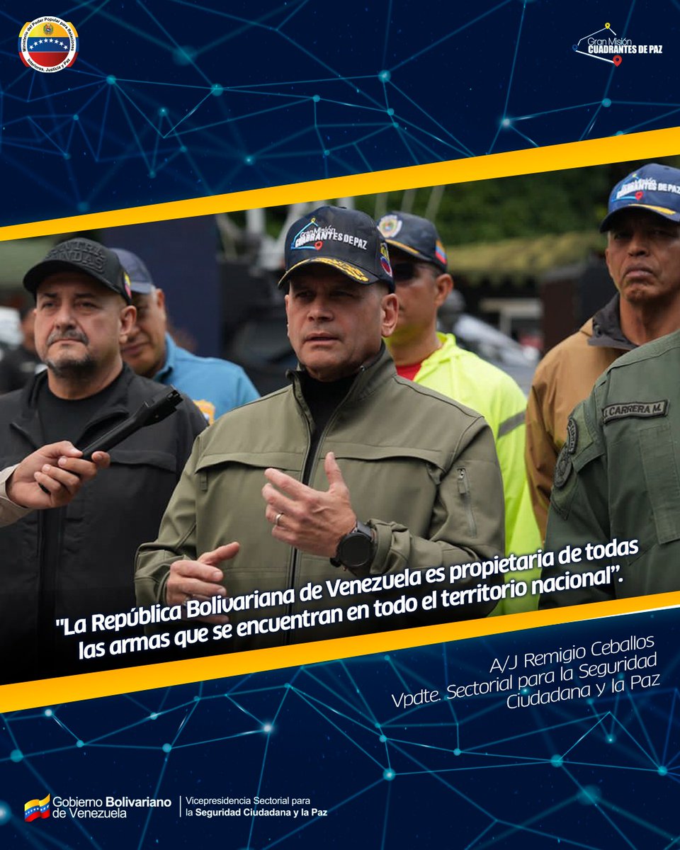 🗣️ || "La República Bolivariana de Venezuela es propietaria de todas las armas que se encuentran en todo el territorio nacional”.

Vpdte. Sectorial A/J <a href="/CeballosIchaso1/">@FuerzaDinamica Remigio Ceballos Ichaso</a> 

#VenezuelaIndetenible 
#VenezuelaEsPaz