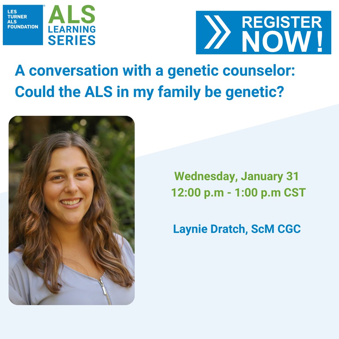 Penn FTD Center (@pennftdcenter) on Twitter photo On Jan. 31st, <a href="/LesTurnerALS/">Les Turner ALS Foundation</a> will chat with genetic counselor <a href="/LayniedratchC/">Laynie Dratch, ScM CGC</a> about the role of a genetic counselor and address common questions about the genetics of ALS-FTD spectrum disorders, the genetic testing process, and more. Register here: register.gotowebinar.com/register/23326⦠On Jan. 31st, <a href="/LesTurnerALS/">Les Turner ALS Foundation</a> will chat with genetic counselor <a href="/LayniedratchC/">Laynie Dratch, ScM CGC</a> about the role of a genetic counselor and address common questions about the genetics of ALS-FTD spectrum disorders, the genetic testing process, and more. Register here: register.gotowebinar.com/register/23326ā¦