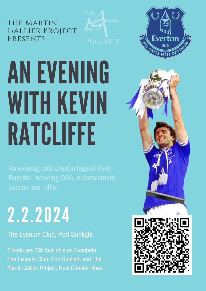 @KevRatcliffe4 last few tickets left! @Everton @EFCFPF most successful captain helping the MGP 👏🏼💙🙏🏻