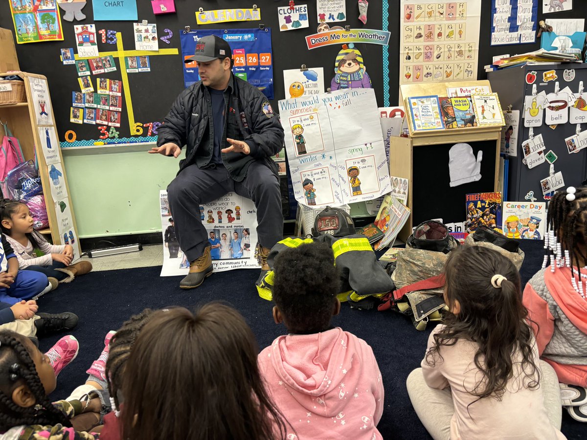 Students in Pre-K are learning all about clothing 👔 👖! This week, they were visited by a firefighter 👨‍🚒 to learn all about how his uniform protects him and helps him to do his job! #YouHaveAFriendAtPS10 @jenn_funes @teacherromero72 @DrMarionWilson @CChavezD31 @CSD31SI