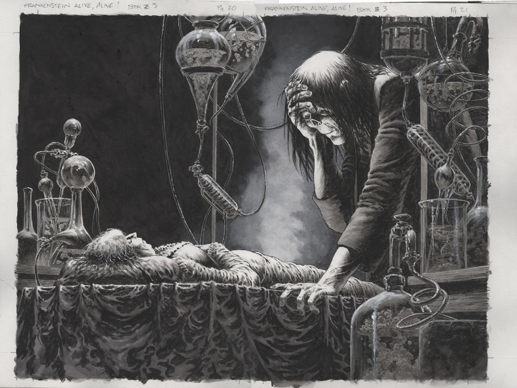 MindyWheelerArt's tweet photo. Artists: if you could study under one Comic Artist, alive or dead... Who would it be? Share a picture of their work!

This is one of my choices, Bernie Wrightson. Page from Frankenstein Alive, Alive! https://t.co/fv8bHfezra
