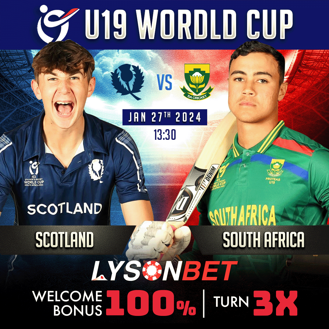 lysonbet's tweet photo. 🏏 𝑼𝟏𝟗 𝑾𝒐𝒓𝒅𝒍𝒅 𝒄𝒖𝒑
◦ Scotland 🆚 South Africa
◦ 13:30

#lyson #lysonbet #CricketReels #Cricket #U19WorldCup #ICC #RavindraJadeja #IshanKishan #MohammedSiraj #KuldeepYadav #RuturajGaikwad #deepakchahar https://t.co/SnO5XxPibv