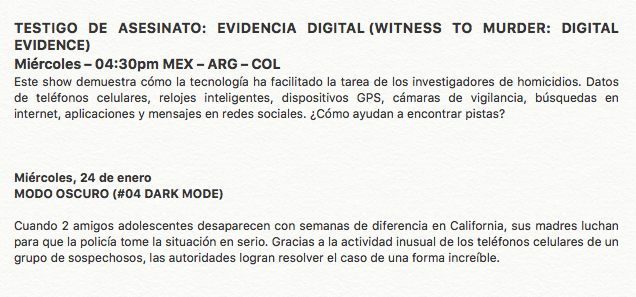 SandymoonMX's tweet photo. Testigo de asesinato: evidencia digital "Testigo de asesinato: evidencia digital" revela cómo la tecnología se ha convertido en la nueva frontera para resolver homicidios. Los miércoles por @AELatam #serie #crimen #sandymon #diseccontv @S2CyMKT https://t.co/ctIGe3TxEn