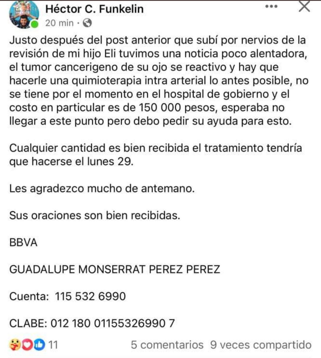 Por favor, Eli es mi bebé, el tumor en su ojito se reactivo, por desgracia no tenemos esta cantidad para poderlo tratar. Les pido de todo corazón que nos ayuden si está en sus posibilidades y si no, solo compartiendo también es de gran ayuda. 🙏🏼