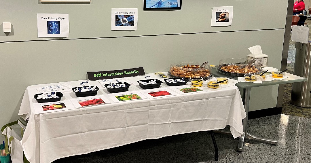 NJMIns's tweet image. To raise awareness about #DataSecurityWeek, NJM&apos;s Information Security and Law &amp;amp; Regulation teams set up kiosks in NJM&apos;s cafeterias to share important information about data privacy, and offered some great giveaways including &quot;Privacy Pretzels&quot; in the shape of a P 🤣