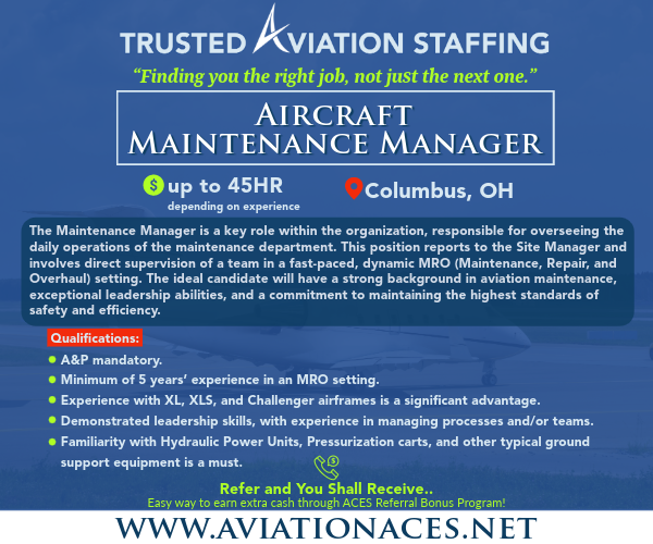 Are you a seasoned professional in aviation maintenance with a passion for leadership and operational excellence? We're actively seeking a dynamic individual to fill the crucial role of Maintenance Manager in a fast-paced MRO (Maintenance, Repair, and Overhaul) setting.