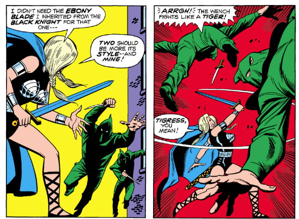 MarvelADay's tweet photo. #Def5 #MarvelADay A girl can't go down an alley in 1973 NYC without getting accosted by hooded hoodlums, although to be fair these guys seem to have a grudge and are not just random thugs. They learn the folly of misgendering this female fury! PMB https://t.co/weNjkV6cGb
