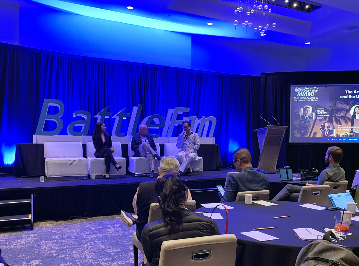 At today's session, Art of War &amp; Use of Data at
<a href="/BattleFinData/">BattleFin</a>, VK's Dir. of Strategic Intelligence,
<a href="/nataliabugayova/">Nataliya Bugayova</a> shared the stage with Gen. Anthony J. Tata, U.S. Army, Retired, to discuss using alt data to monitor complex geopolitical systems and avoid strategic surprises.