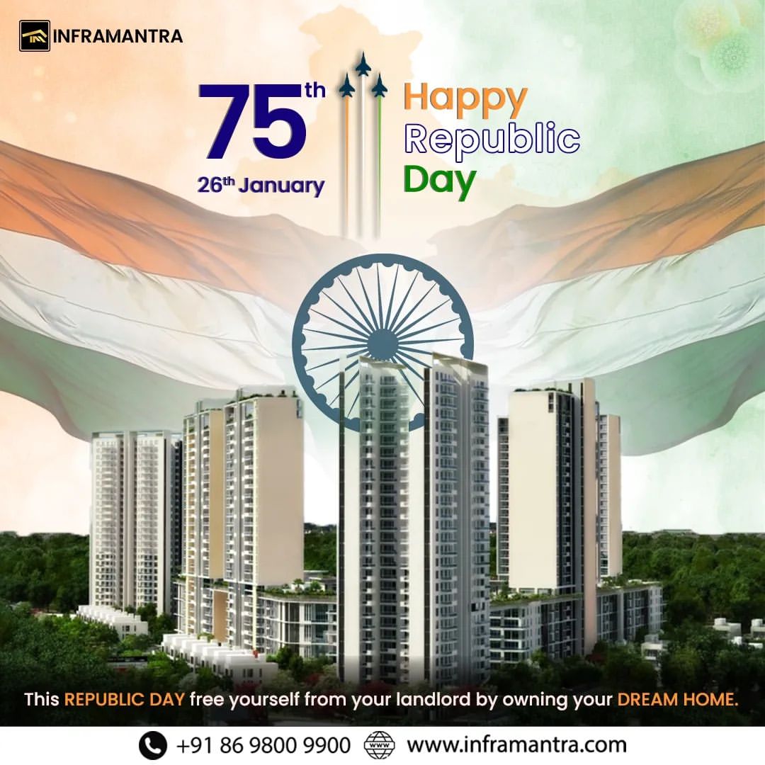 Let us embrace the legacy of unity and freedom on this Republic Day. Jai Hind!
#happyrepublicday #republicday #75threpublicday   #inframantra #india #ayodhyarammandir #republicday2024 #freedom #indian #indianrepublicday #republicdaycelebration #realestate #gurgaon #noida #pune