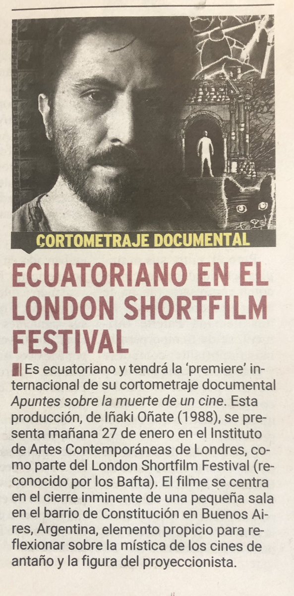 Gracias @Expresoec por publicarme en las novedades cinematográficas de la semana con el pretexto de la presentación de mi cortometraje en el London Shortfilm Festival.

#cine #cineecuatoriano #shortfilm #cortometraje #ecuador #artista #inakionate #iñakioñate #london #latinamerica