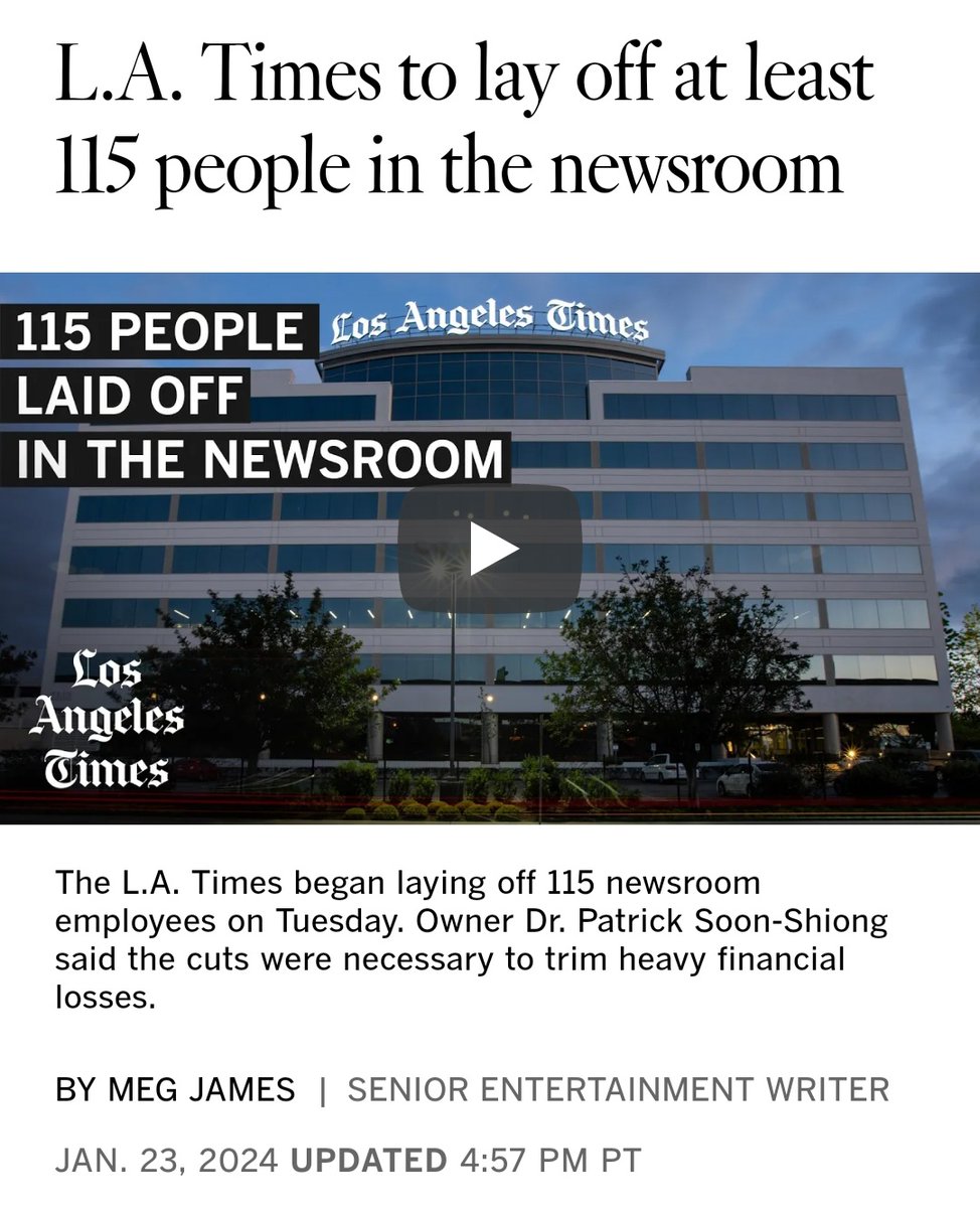 (1/3) Creating a more resilient and just Los Angeles requires a strong, diverse and independent media. With the disappointing mass layoffs at the LA Times, and whispers more may come, we urge this critical LA institution to maintain its strong team and focus on quality climate...