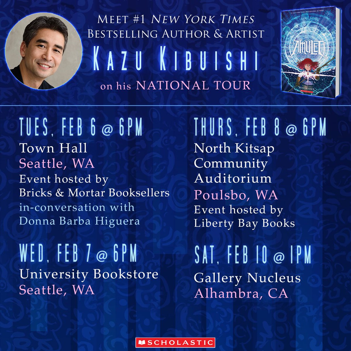 boltcity's tweet image. I’m about to get back on the road for a book tour. It’s been a long time. Here are the Amulet 9: Waverider tour locations: