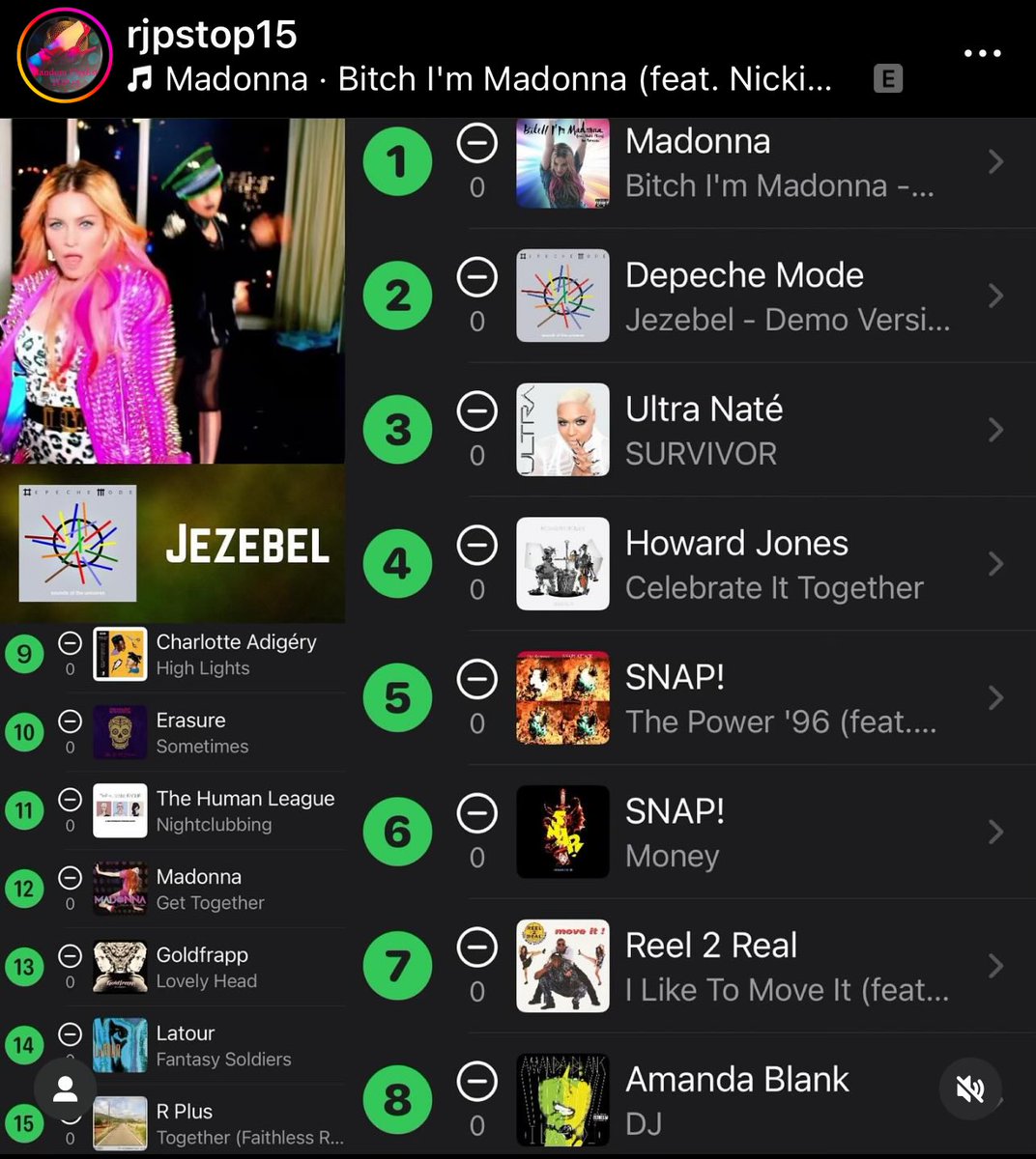 RANDOM PLAYLIST TOP 15: Nov 15/23 Listen and follow via Instagram link in bio #rplus #latour #goldfrapp #madonna #thehumanleague #erasure #charlotteadigéry #amandablank #reeltoreal #snap #howardjones #ultranate #depechemode