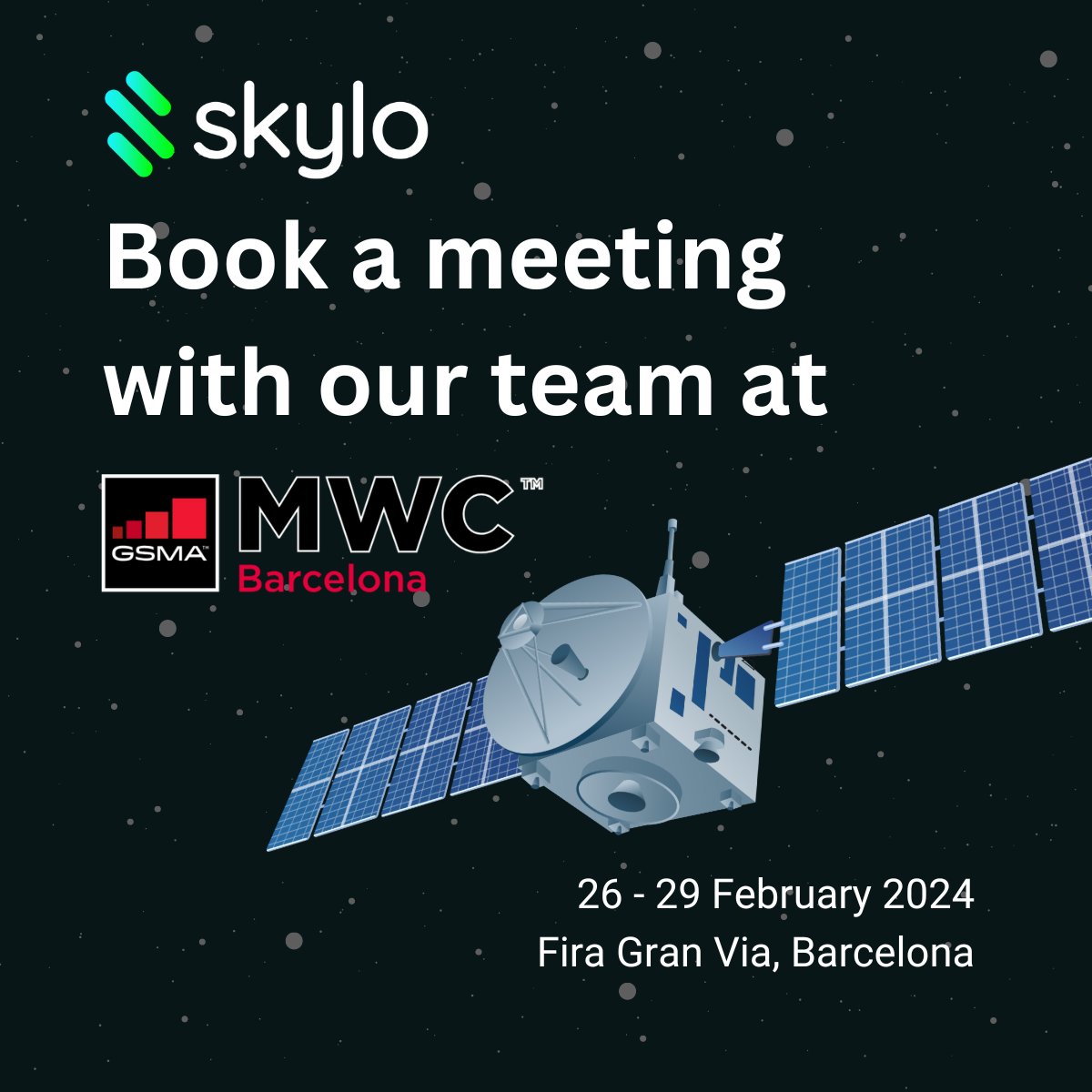Attending #MWC2024 in Barcelona? Whether you're a carrier, device manufacturer, press, or an analyst, schedule a call with our team today to discuss potentially working together. calendly.com/skylo/mwc-2024