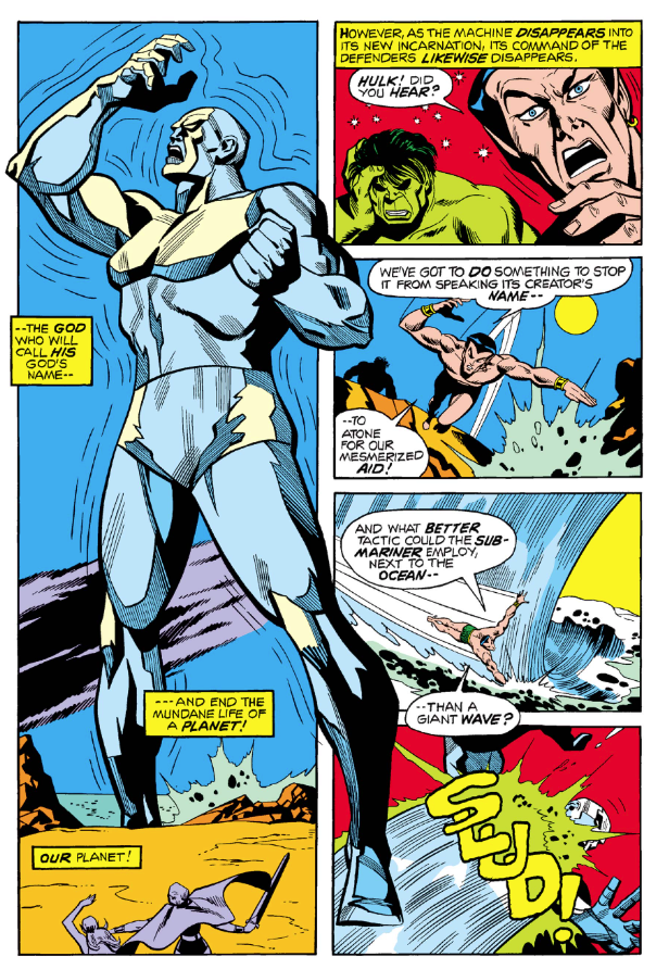 MarvelADay's tweet photo. #Def5 #MarvelADay Why design an apocalyptic android with genitals, I ask you, and then give him some briefs? If Big O's maker intends to destroy Earth so that he can canoodle with his robot in peace, then why not just own it? PMB https://t.co/iS7tUNrRPM