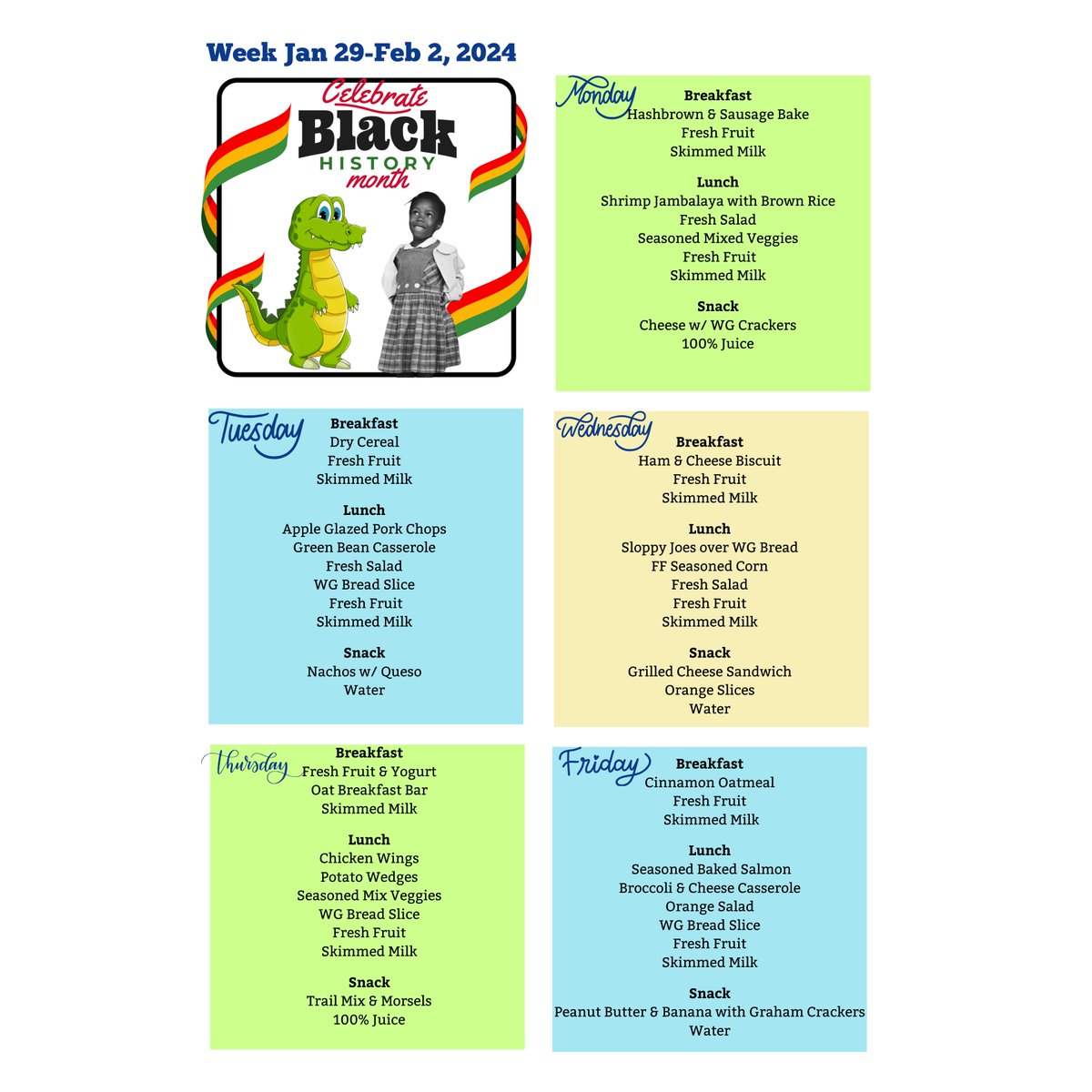 edugators's tweet image. Next week's menu as we welcome February! Also, don't forget to get on board with the3ts.org/get-started , which is a helpful tool for parents and grandparents!  @schoolchioce