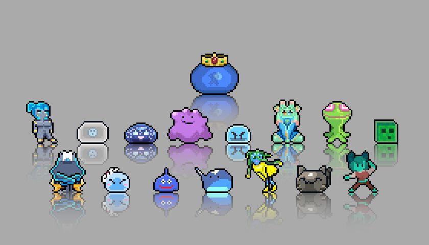 SlimeSGame's tweet photo. ✏️ The #slime line-up #pixelart 
➕ King Slime [ Terraria : @Terraria_Logic ]
🔘 Another slime coming from another game next! https://t.co/iht6joMpPW