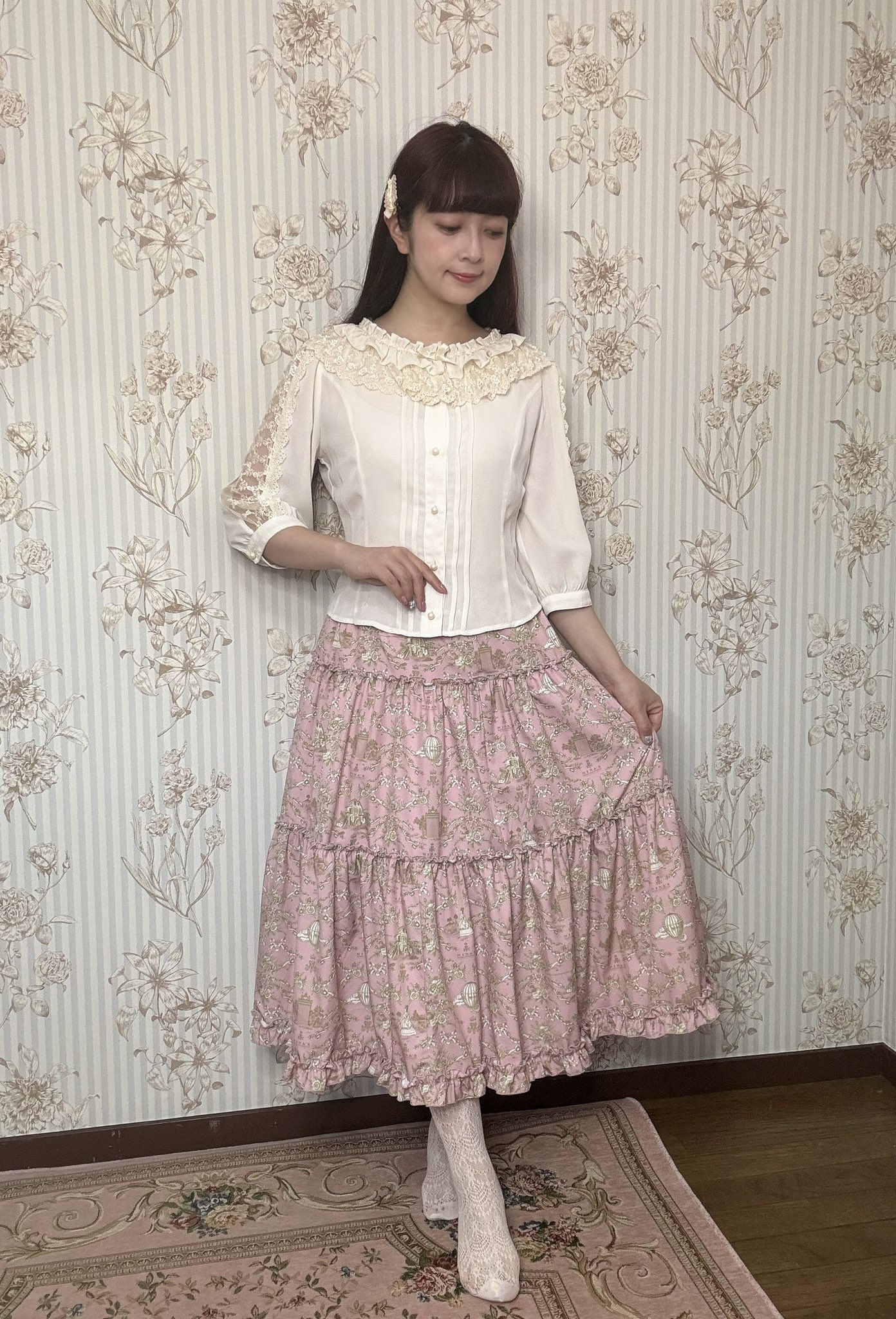 ピンクハウス　misako aoki　スカート　青木美沙子　くま刺繍レース ピンクハウス×青木美沙子 2022 オリジナルクマ刺繍レース