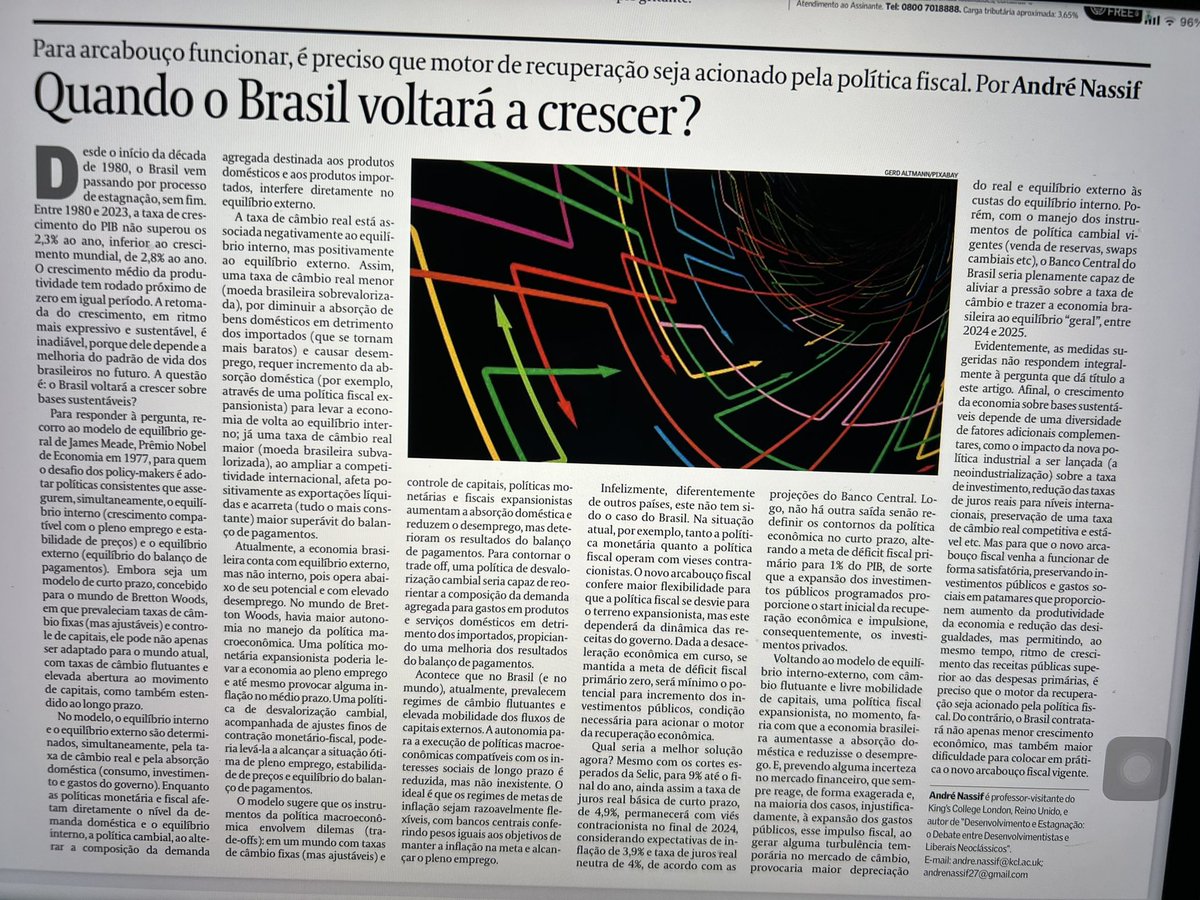 Em meu artigo hoje no Valor, utilizo, de forma antropofágica, o modelo de Meade, para mostrar que a retomada do crescimento brasileiro deve ser pela política fiscal. Meade era um economista neoclássico em uma época em que os neoclássicos pensavam em crescimento e pleno-emprego.
