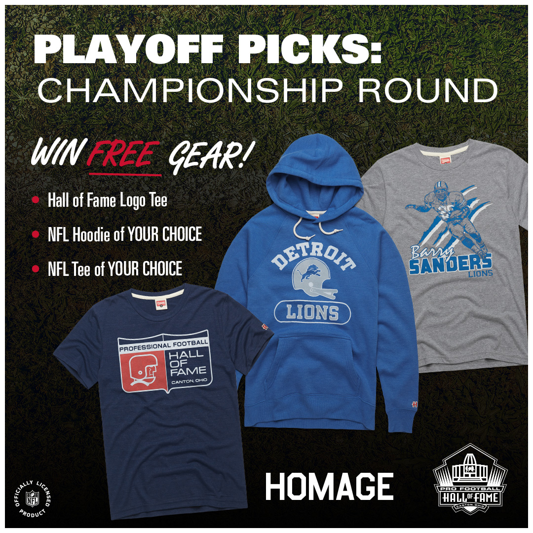 🚨 CONTEST 🚨 

Which NFL Playoff game this weekend will result in the two teams combining for more points?

1. RT
2. Follow <a href="/ProFootballHOF/">Pro Football Hall of Fame</a> &amp; <a href="/HOMAGE/">HOMAGE</a>
 
One person who answers right will win this prize pack of three items, courtesy of Homage!

Rules: profootballhof.me/HighestScoring