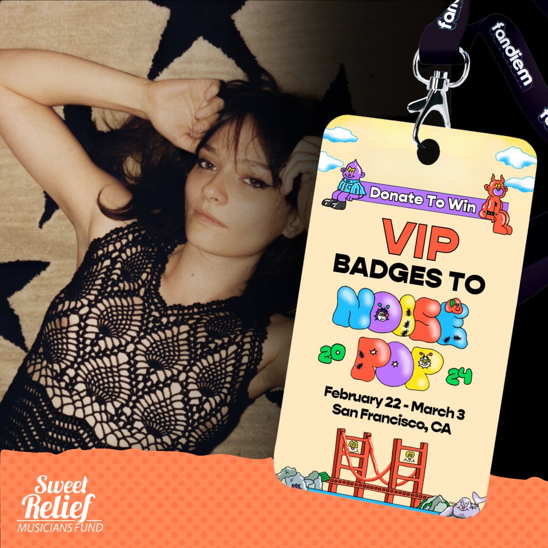 WIN two VIP Badges to Noise Pop festival 2024 with access to all festival activities and see us perform live on Feb 29!

Donate To Win now to support <a href="/SweetRelief/">Sweet Relief Musicians Fund</a> and musicians facing health issues at: fandiem.com/noisepop

<a href="/winwithfandiem/">Fandiem</a>