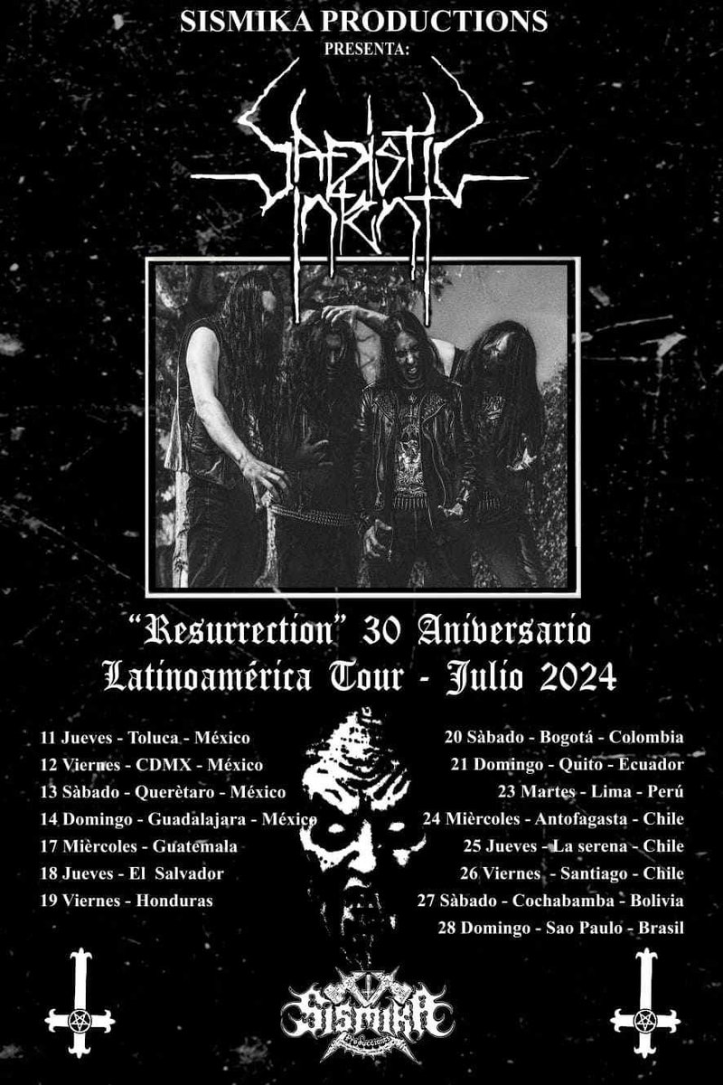 #NuevoConcierto

Sadistic Intent estará de gira por Latinoamérica y en Guadalajara estarán el 14 de julio.