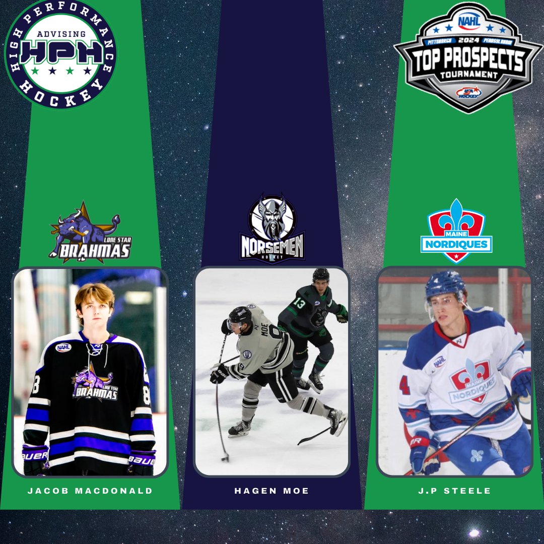Congratulations to Jacob MacDonald, Hagen Moe and J.P. Steele on being selected for the NAHL Top Prospects Tournament!!