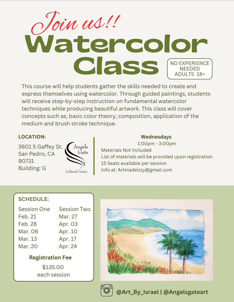 AngelsGateArt's tweet image. Watercolor Class with Izzy is coming back! Enrollment is limited—email artmadeizzy@gmail.com today to secure your spot.

This course will help students gather the skills needed to create and express themselves using watercolor. 

#watercolorfundamentals #agcc #communityclass