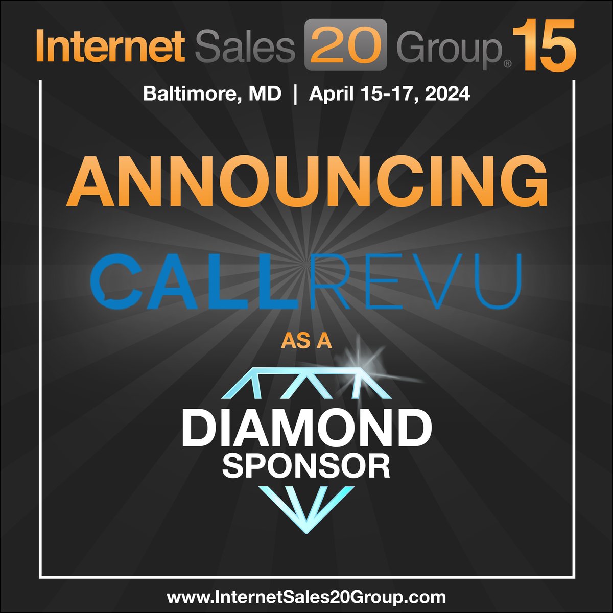 📞CALLREVU is a DIAMOND Sponsor💎 at the #IS20G!

Use Promo Code: CALLREVU to get 50% OFF your Registration!

#InternetSales20Group #InternetSales20GroupConference #IS20G15 #InternetSales20Group15 #AutomotiveConference #AutoConference #CALLREVU