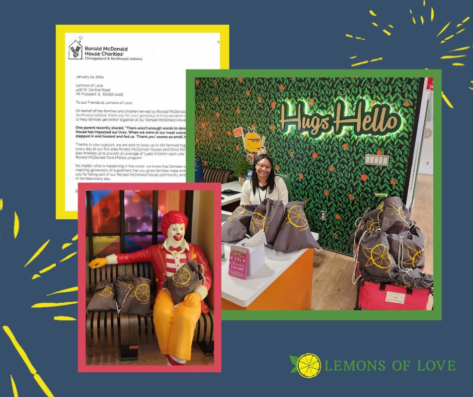 A great delivery to and beautiful letter from the Ronald McDonald house at Lutheran General Hospital in Park Ridge this week. We were honored to be able to share these care packages with your families. #sharinglove #kidscare #LemonsofLove