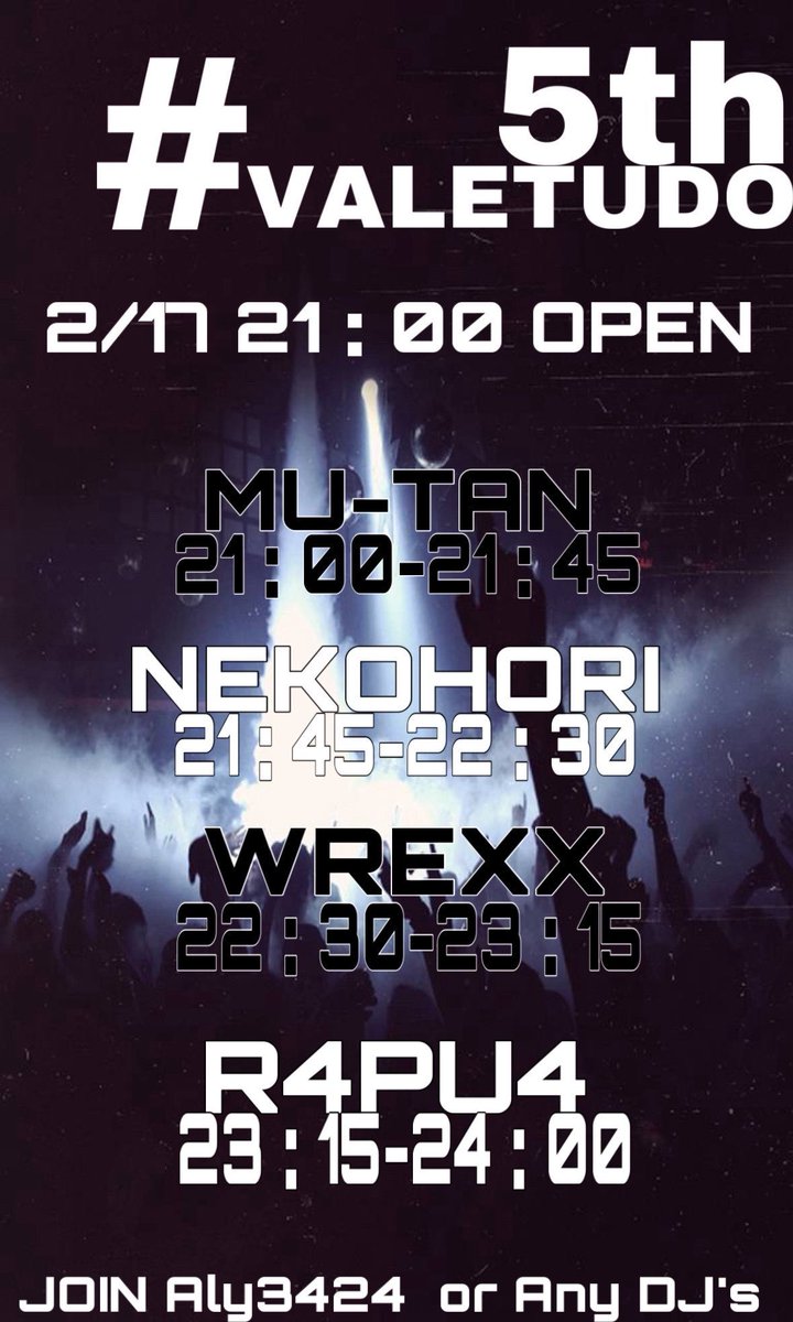 71262's tweet photo. 久々の開催なのですが最高のDJ4人が集まってくれました。
DJイベント初めての人でも楽しめること間違いなしなので当日は我々と共に最高の夜を過ごしましょう！
#VALETUDO_VRDJ https://t.co/TZXQsyPwEI