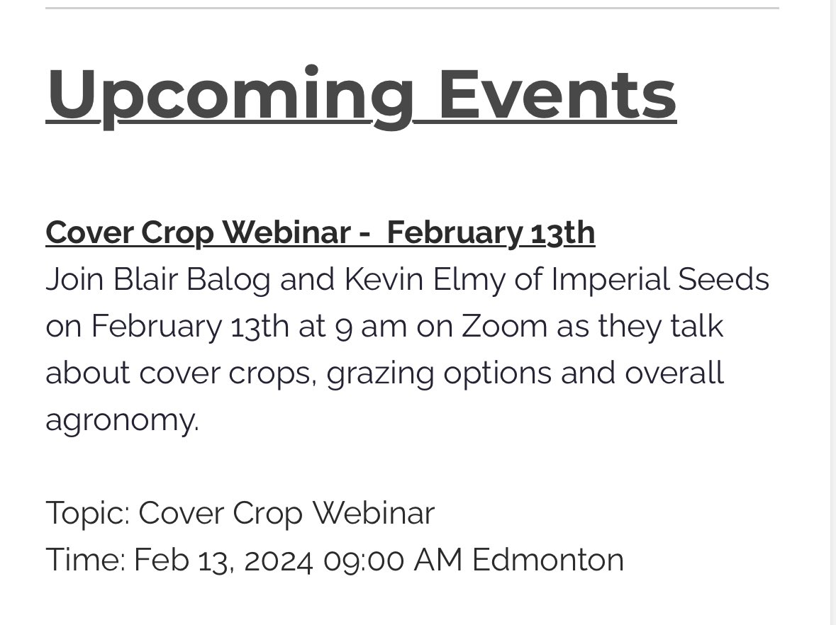 Cover crop event online: Tuesday Feb 13th 9 am AB time. @blairbalog is hosting @KevinElmy to talk covers, grazing, and agronomy around cover crops stampseeds.com/events.html Thanks to @ImperialSeed !