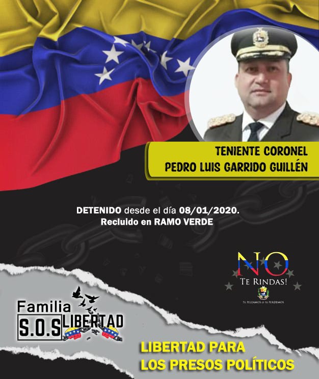 FranklinCalderC's tweet photo. El Tcnel Pedro Garrido es uno de los más de 200 Presos Políticos que se encuentran Privados de Libertad Injustamente por el Regimen de Maduro.
Es tiempo que todos regresen a sus hogares junto a sus seres amados.
No más!!!
@KarimKhanQC 
@CorteIDH
#LibertadParaPedroGarrido https://t.co/N6lC1qlit3