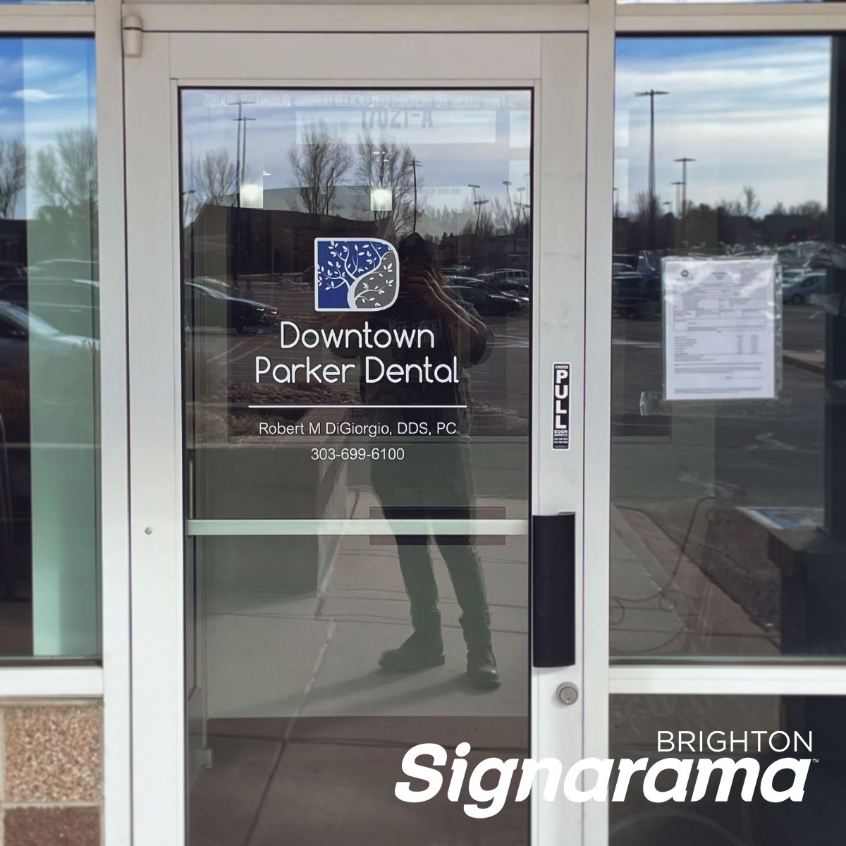 Door graphics for Downtown Parker Dental 
.
.
.
#askthesignlady #signaramabrighton #windowgraphics