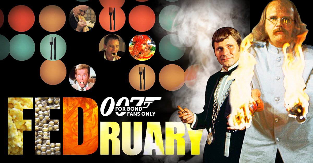 ForBondFansOnly's tweet photo. #Fedruary 🍽️ is underway on the #ForBondFansOnly Facebook forum — a whole month dedicated to #food in Bond 🍿 #Granuary, we bid you farewell 👵🏼 With thanks to @DaveSpence for the art 🎨 #FBFO https://t.co/v9nQsZQLv1
