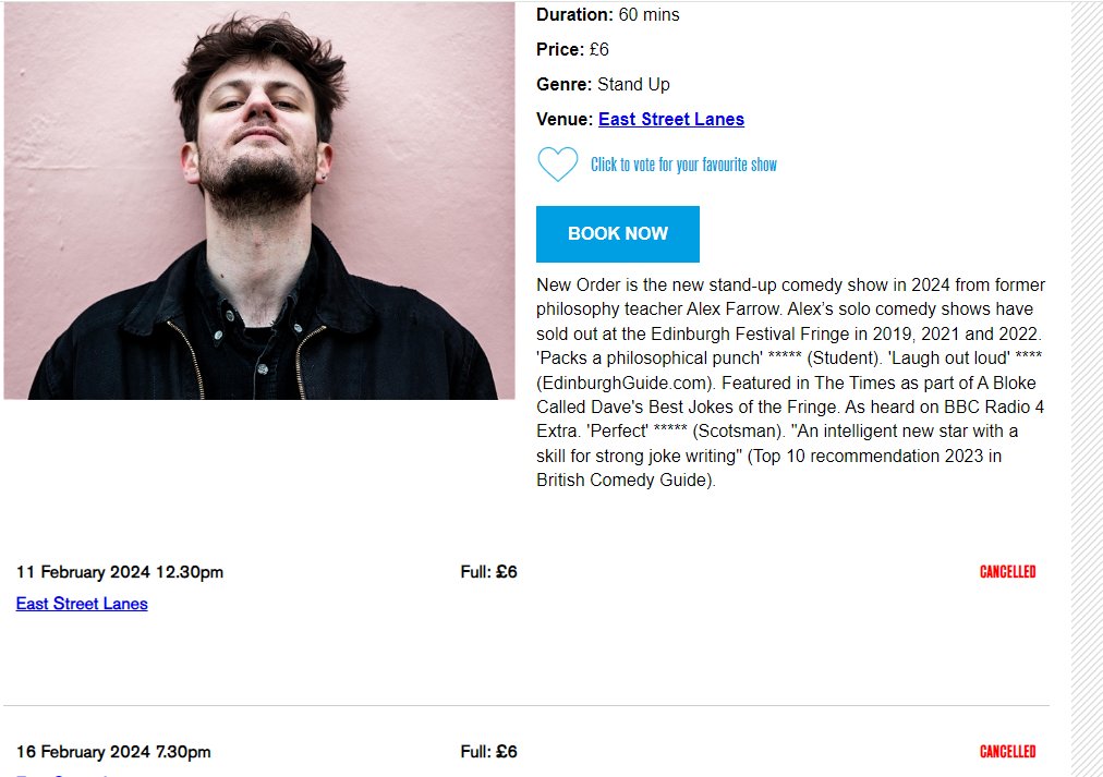 I'm in Leicester this Sunday working on a new show. Although the website says CANCELLED this is incorrect. I will in fact be there on Sunday 11th and Feb 16th! I know it is fashionable to be cancelled  and then sell out a tour but this is more of an unhelpful administrative error
