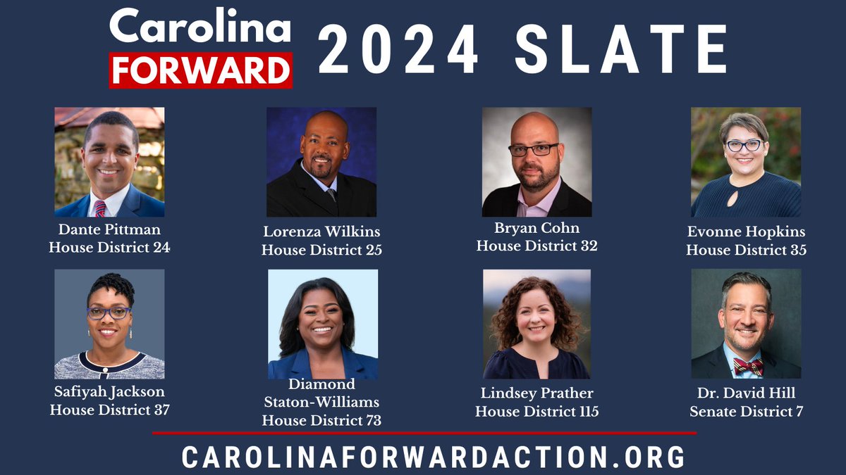 The Carolina Forward Slate is our endorsements for the most critical and competitive races for the NC General Assembly. If you care about abolishing gerrymandering, defending reproductive freedom and stopping the extremism in Raleigh - here's your chance: secure.actblue.com/donate/cfslate…