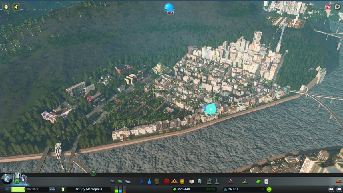 tabbyIynx's tweet photo. TriCity Metropolis is reaching new heights.
Added a new mountaintop city (Olympus City), which includes a metro system, an airport, and a city council building/park, overlooking the entire metro area. https://t.co/O23QlVI45t