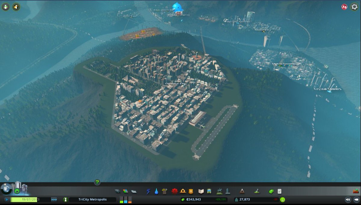 tabbyIynx's tweet photo. TriCity Metropolis is reaching new heights.
Added a new mountaintop city (Olympus City), which includes a metro system, an airport, and a city council building/park, overlooking the entire metro area. https://t.co/O23QlVI45t