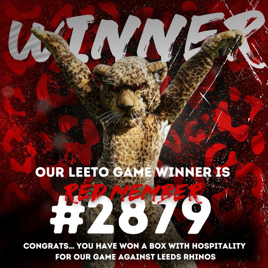 🎉Congratulation to Jacob Miller #2879 our RED card member who won the top prize in this years finding Leeto game 👀 🐆

Jacob and his family will be dining in style with a Hospitality Box vs Leeds Rhinos 🎉

Thank you to all our game players! 🐆