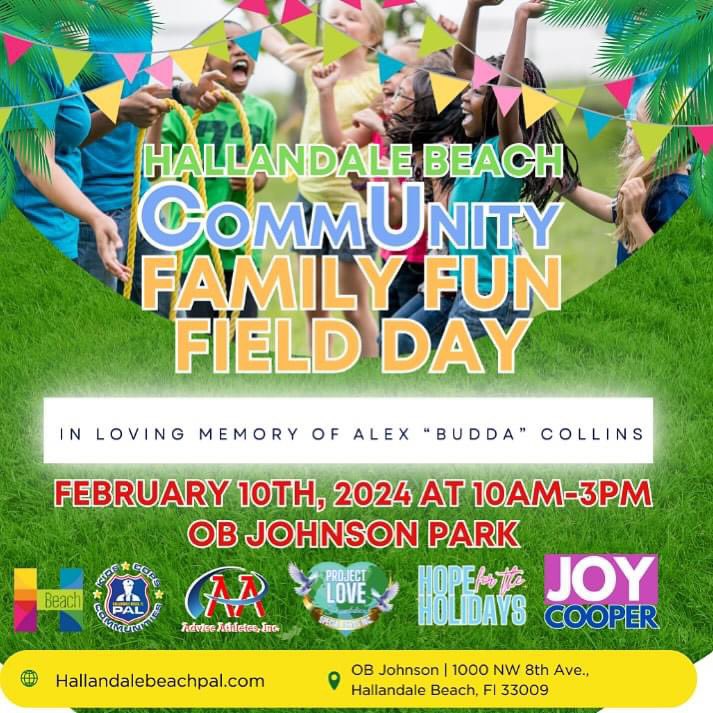 Join us today for a day filled with fun at the Hallandale Beach Community Family Fun Field Day! From 10:00am - 3:00pm at OB Johnson Park, let’s make unforgettable memories together. See you there!