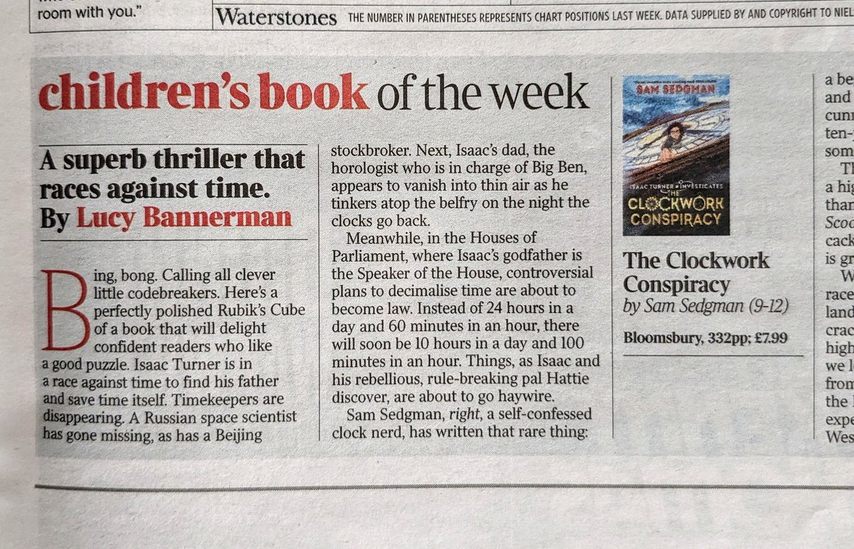 I am absolutely beside myself to see 'The Clockwork Conspiracy' chosen as children's #BookOfTheWeek in The Times today! 🥹📚🙏 thetimes.co.uk/article/the-cl…