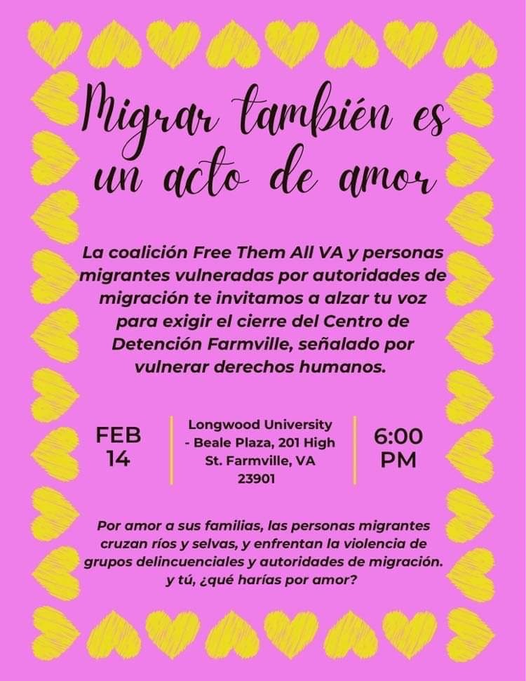 Let's fill the February 14 Farmville Town Council meeting & demand the closure of ICA-Farmville Detention Center—what would YOU do for love? Llenemos la junta del concilio de Farmville el 14 de febrero y demandar el cierre de ICA-Farmville Detention Center: ¿qué harías por amor?