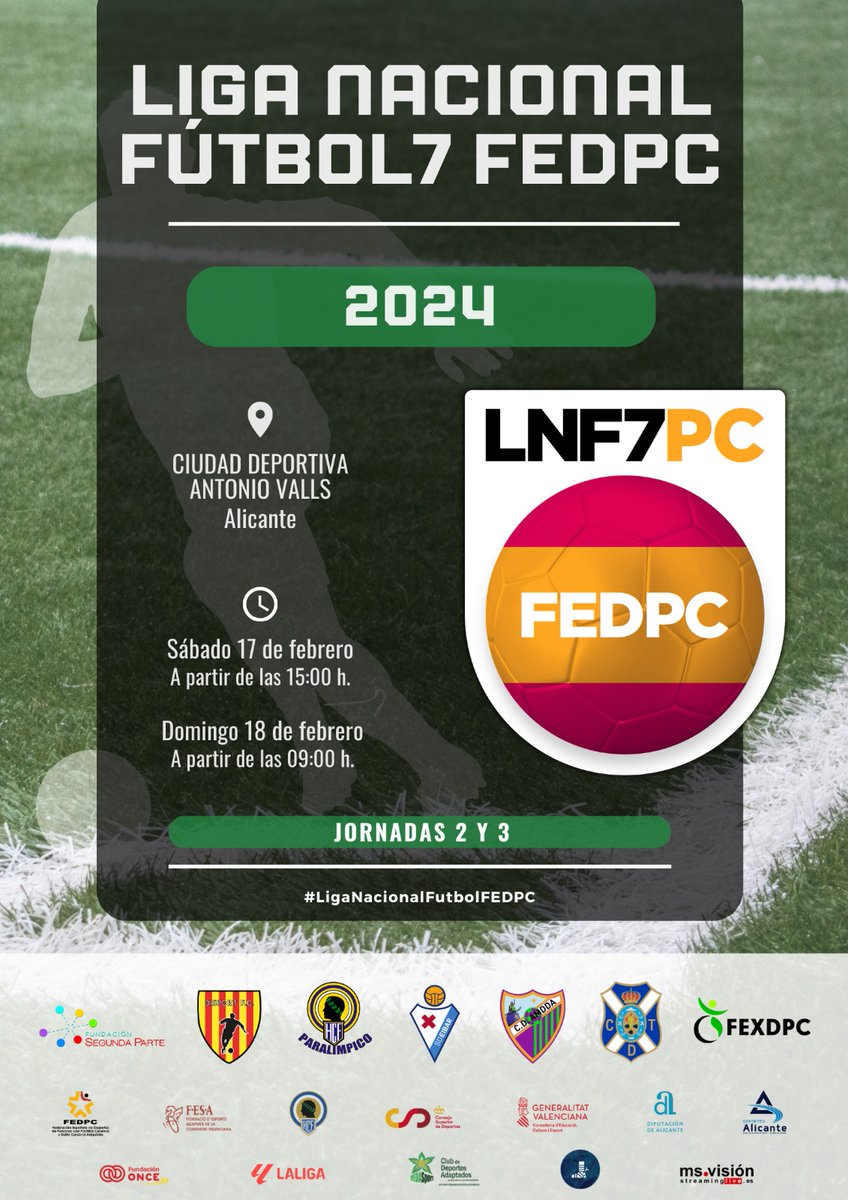 𝗩𝗔𝗠𝗢𝗦 𝗔 𝗟𝗟𝗘𝗡𝗔𝗥 𝗘𝗟 𝗔𝗡𝗧𝗢𝗡𝗜𝗢 𝗩𝗔𝗟𝗟𝗦!

Te apuntas?

2a y 3a jornada de la Liga Nacional de Fútbol para Deportistas con Parálisis Cerebral y Daño Cerebral Adquirido.

➡️ Sábado 17. 15:00h
🆚️ CD Tenerife.

➡️ Domingo 18. 9:00h.
🆚️ Fundación Segunda Parte.