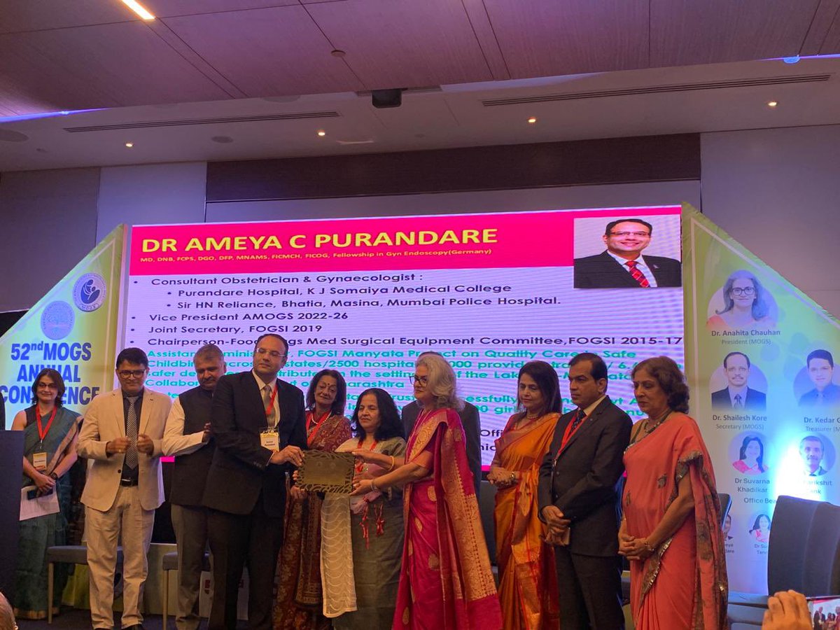 Pleased and Privileged to be awarded the prestigious MOGS Mr Narayan and Mrs Shailaja Pandit Award for dedicated work towards women’s empowerment at the inaugural ceremony of the 52nd Annual Conference of the Mumbai ObGyn Society held today at Jio World Convention Centre, BKC