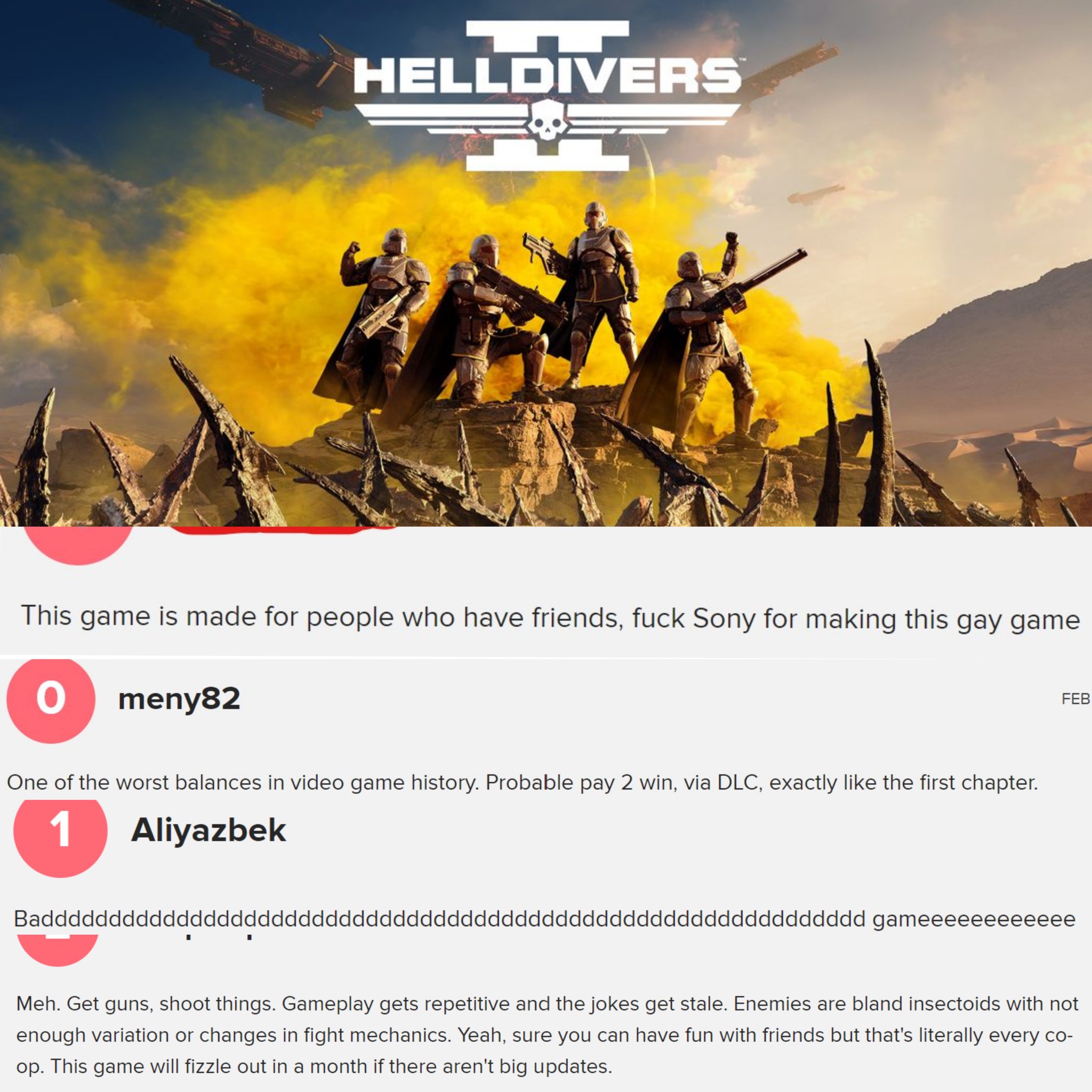 Pyo 5️⃣ on X: &ldquo;Helldivers 2 is getting review bombed on 
