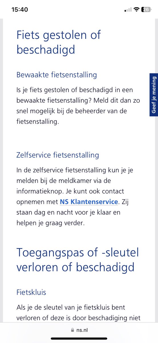 DeDirectrice's tweet photo. @NS_online fiets gestolen in bewaakte  NS Sonsbeekstalling Arnhem. Niet alleen die van mij, bijna hele rek in pad 6 was leeg. Gemeld bij de infoknop, die sturen me naar klantenservice, die internetpagina zegt (foto) dus draai ik in een kringetje rond. Wat is nou de procedure? https://t.co/7BoauAklKe